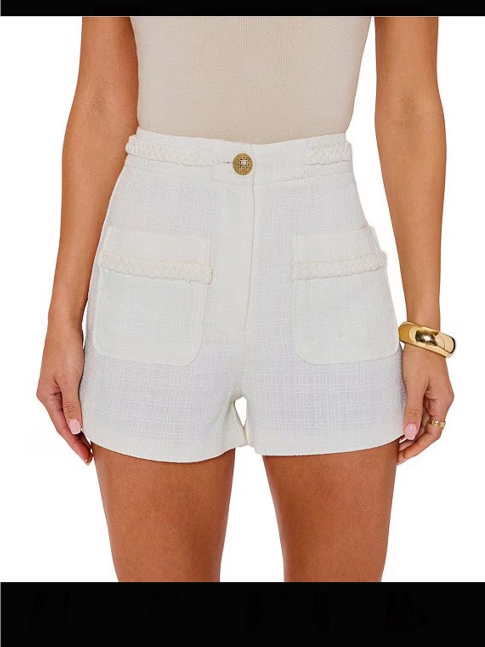 Vici Ecru High-Waist Tweed Pocket Shorts